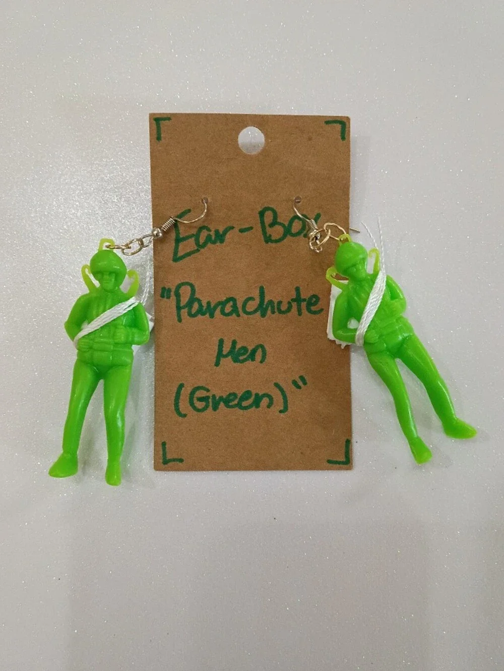 Green Parachute Soldier Kids Earrings - Fun Novelty Accessory